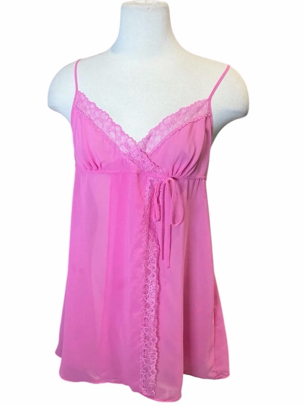 Vintage Y2K Victoria’s Secret Pink Lace-Trim Chemise Cami Nightgown